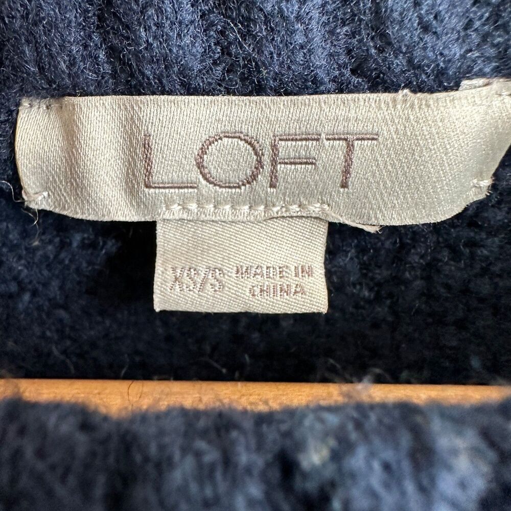 Loft Women's Wool Blend Oversized Poncho Sweater Navy Blue XS/S Pullover Top - Picture 3 of 9